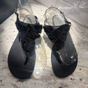 Rampage Black Rosettes Sandals 10